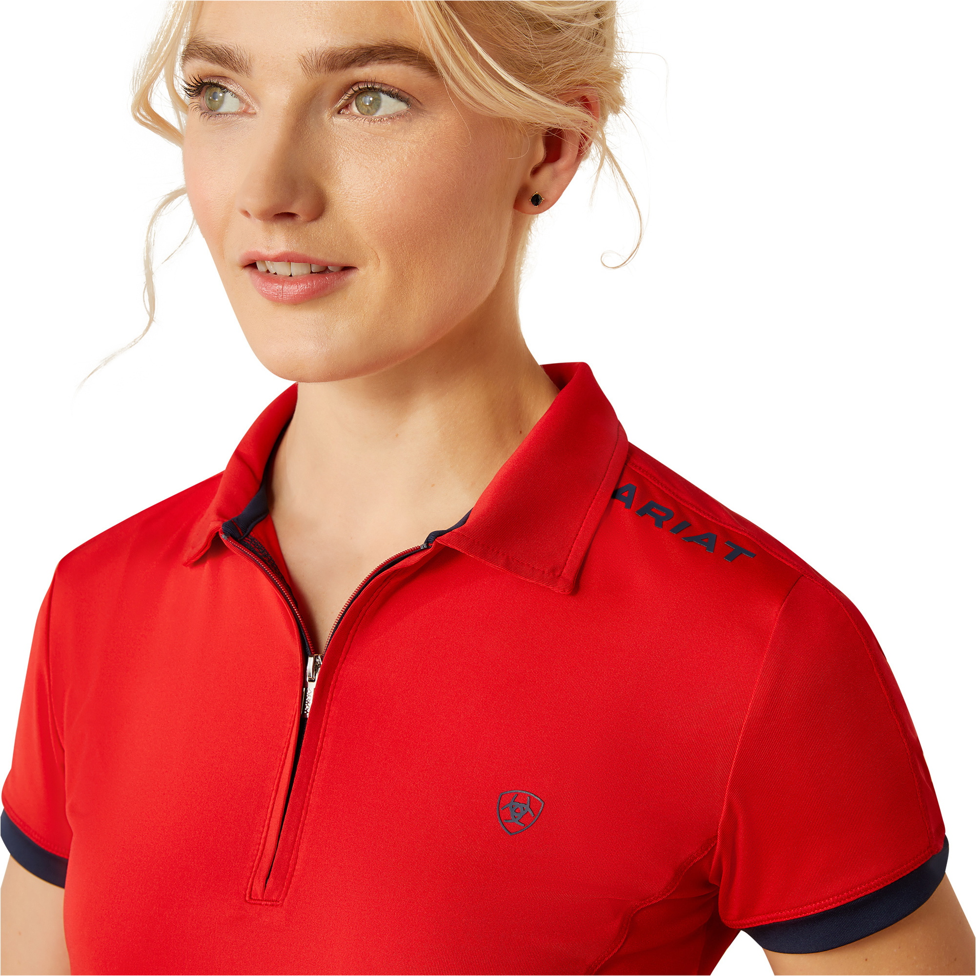 2025 Ariat Womens Bandera Team 1/4 Zip Short Sleeve Polo Shirt 10058542 - Weg Redt